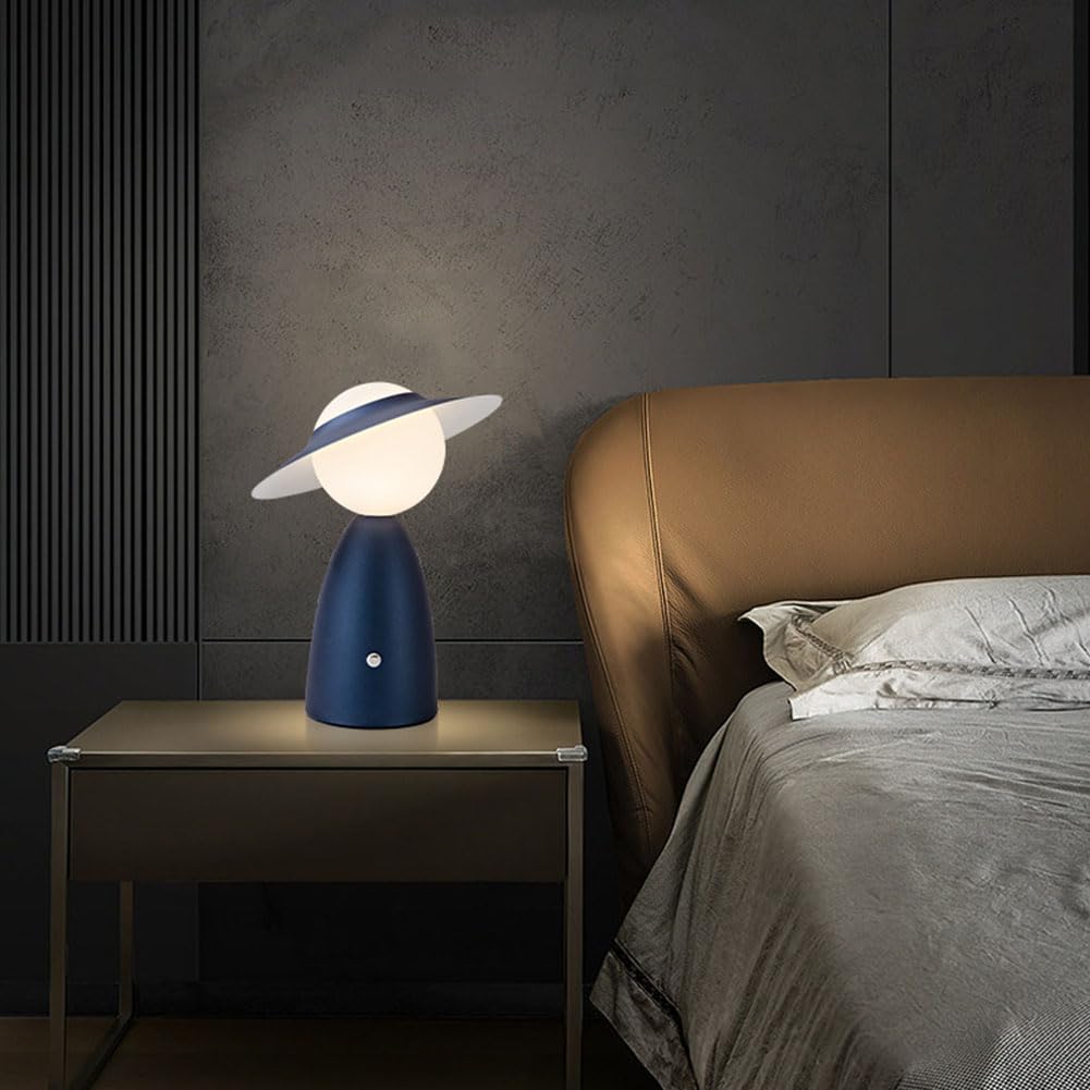 Lampe mit Hut Tischlampe Touch Dimmbare LED Akku Tischleuchte Kabellos Pilz Lampe Art Deco Nachttischlampe USB Aufladbar Hut Lampe Tragbar Schreibtischlampe für Restaurant Bar Büro Esstisch,Blau