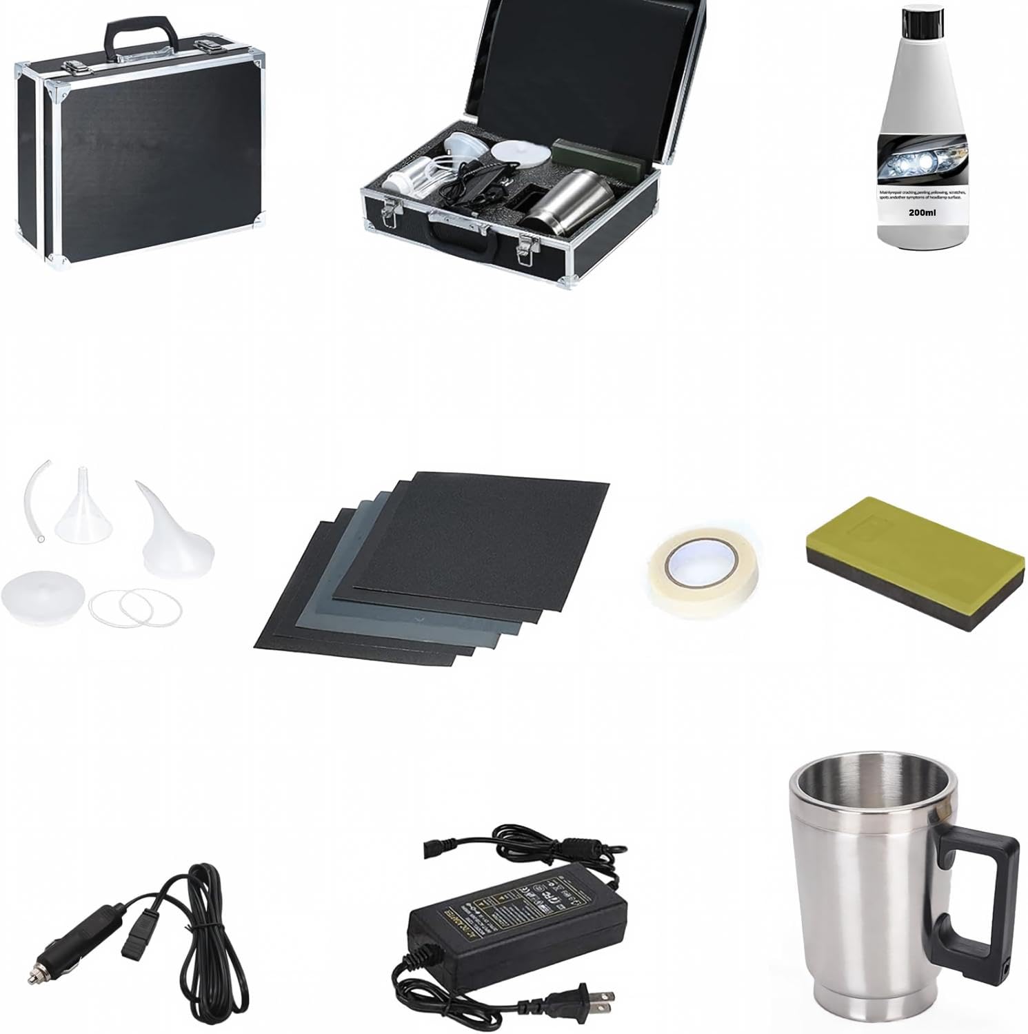 Scheinwerfer Aufbereitung Set,Scheinwerfer Bedampfen Set 200ml | Unterstützende Werkzeuge,Einschließlich 200 Ml Reparatur Flüssigkeit,Reparatur Scheinwerfer Gelb,Verschwommen,Kratzer