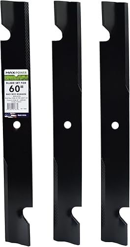 Maxpower 561136B Juego de cuchillas de 3 elevaciones altas para muchos cortacéspedes Exmark de 60 pulgadas. Reemplaza OEM # 633483, Bad Boy