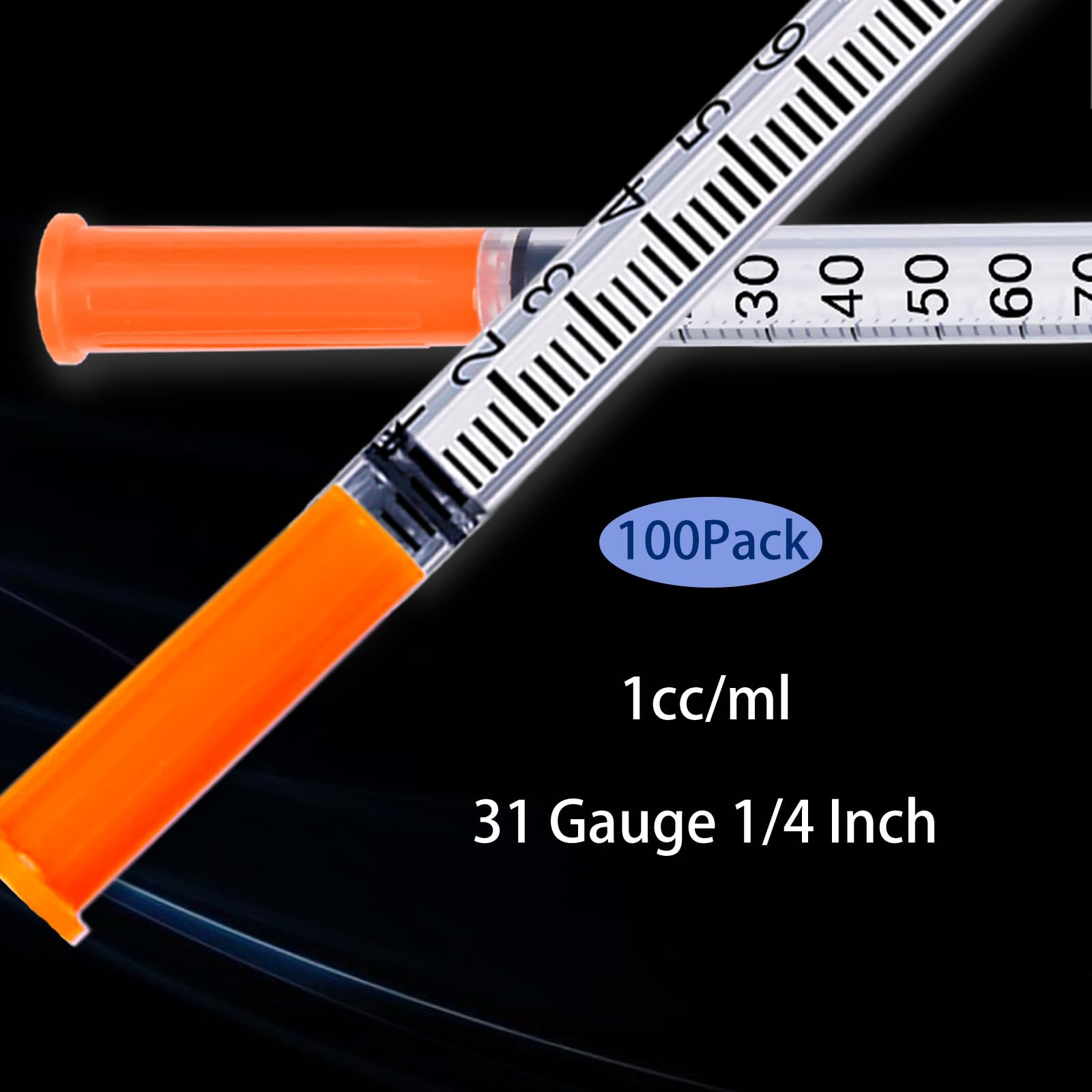 Jeringa de 1 ml, 31 g, 1/4 pulgadas, envuelta individualmente, paquete de 100