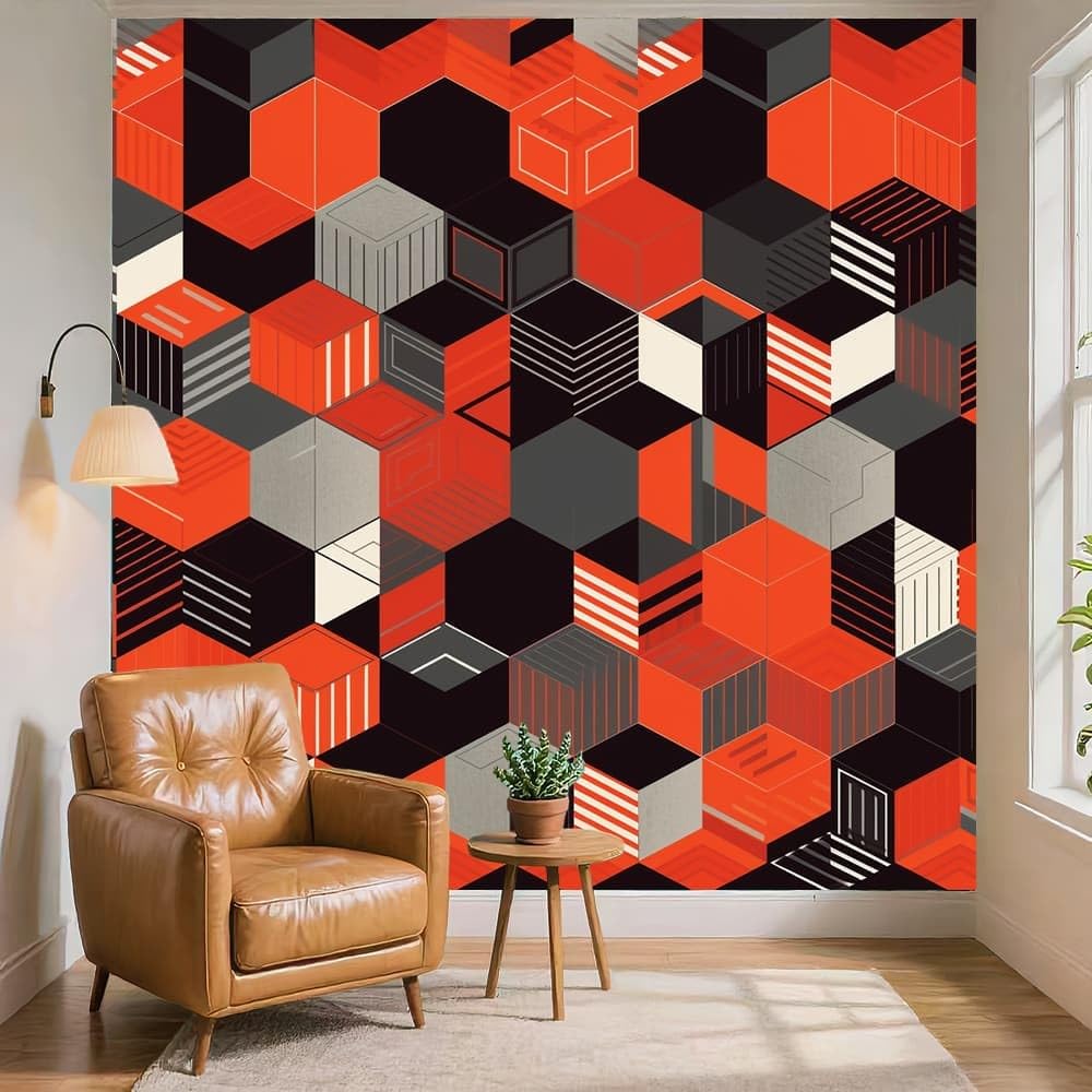 Fototapeta nowoczesna geometria plaster miodu abstrakcyjny mural z włókniny gigantyczny plakat 300 x 210 cm kolor pomarańczowy tapeta do różnych pomieszczeń tapeta ścienna, modna fototapeta