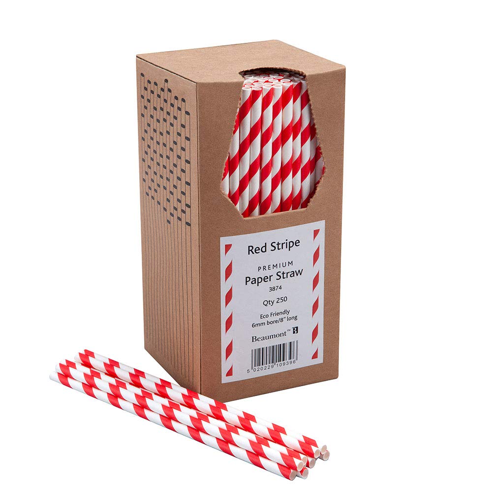 Beaumont 6mm Bore Paper Straw Red and White Striped (Pack of 250) CZ617