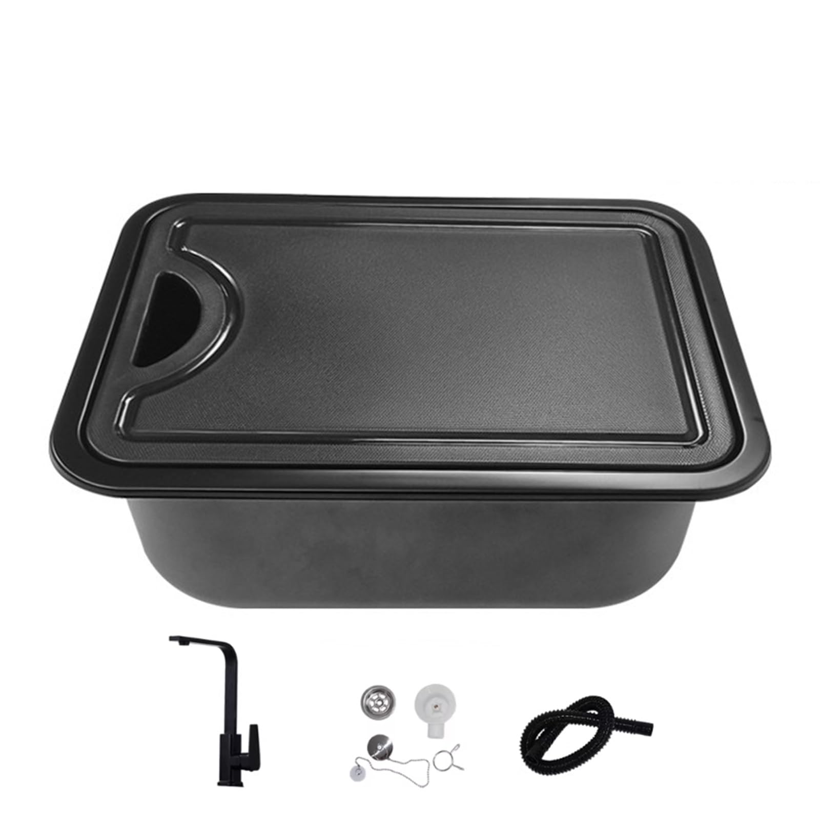 Fregadero Portatil Camping, Fregadero de Acero Inoxidable con Grifo, Lavabo Caravana con Tapa y Desagüe, Apto para Caravanas, Autocaravanas