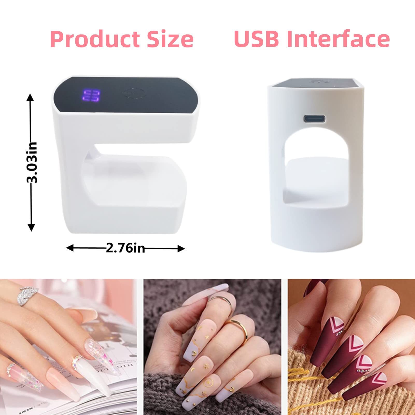 Mini lámpara LED para uñas, luz UV de 24 W para uñas con temporizador, lámpara UV para uñas de gel, luz de uñas de secado rápido, secador de uñas portátil USB para viajes, manicura, arte de