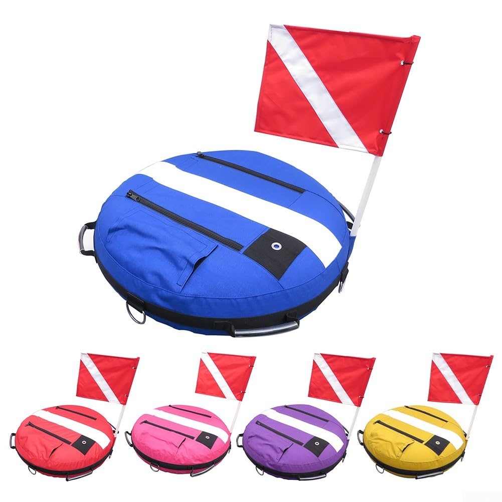 Boya de seguridad inflable para buceo libre y buceo con nailon recubierto, válvula de alivio de sobrepresión y cinco anillos de fijación de acero inoxidable (rojo)