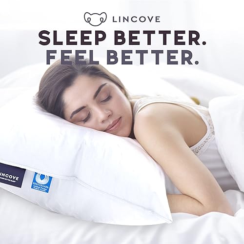Miniatura 8 de Lincove Signature - Almohada de plumón 100% blanca canadiense, almohada de lujo para dormir de espalda, estómago y de lado, potencia de relleno de