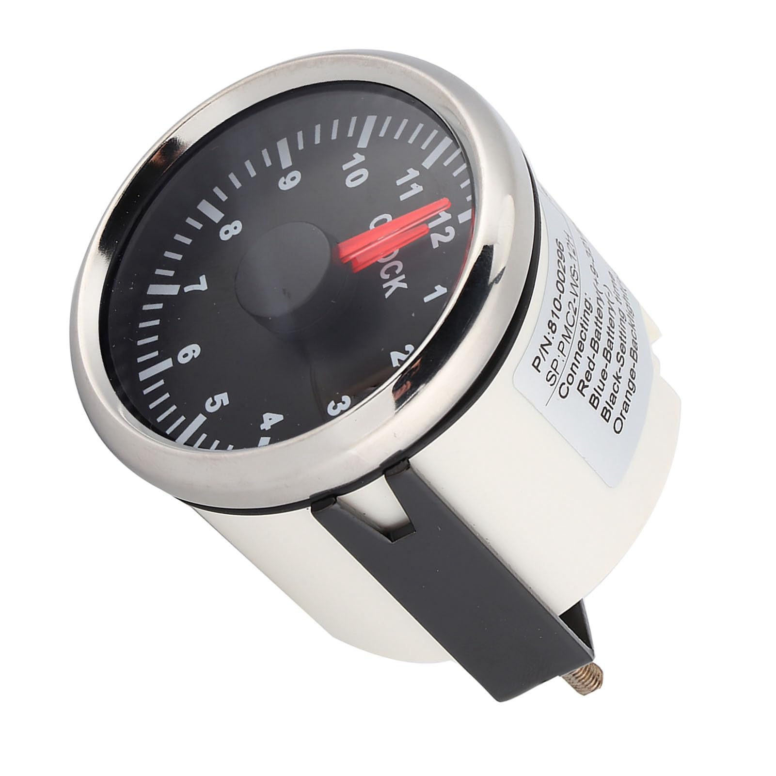 Indicador de Reloj de 52 Mm, Contador de Horas Universal de 0 a 12 Horas con Luz de Fondo Roja para Automóvil, Barco, Yate, Esfera Negra, Marco Plateado (Bisel plateado con