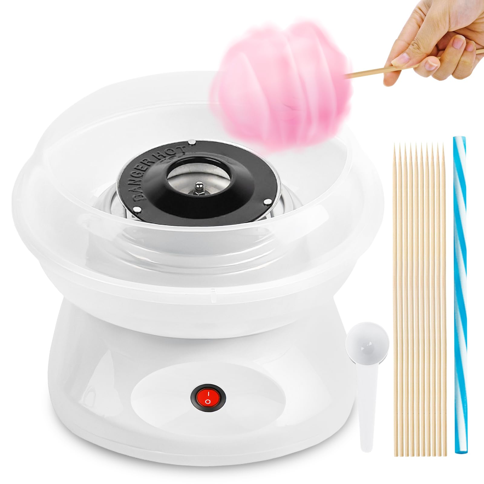 Maquina de Algodon de Azucar, 450w Retro Cotton Candy Machine con Cuchara Medidora y 10 Palos de Madera Maquina Algodon Azucar Ideal para Fiestas Infantiles Cumpleaños y Uso Doméstico Color Blanco