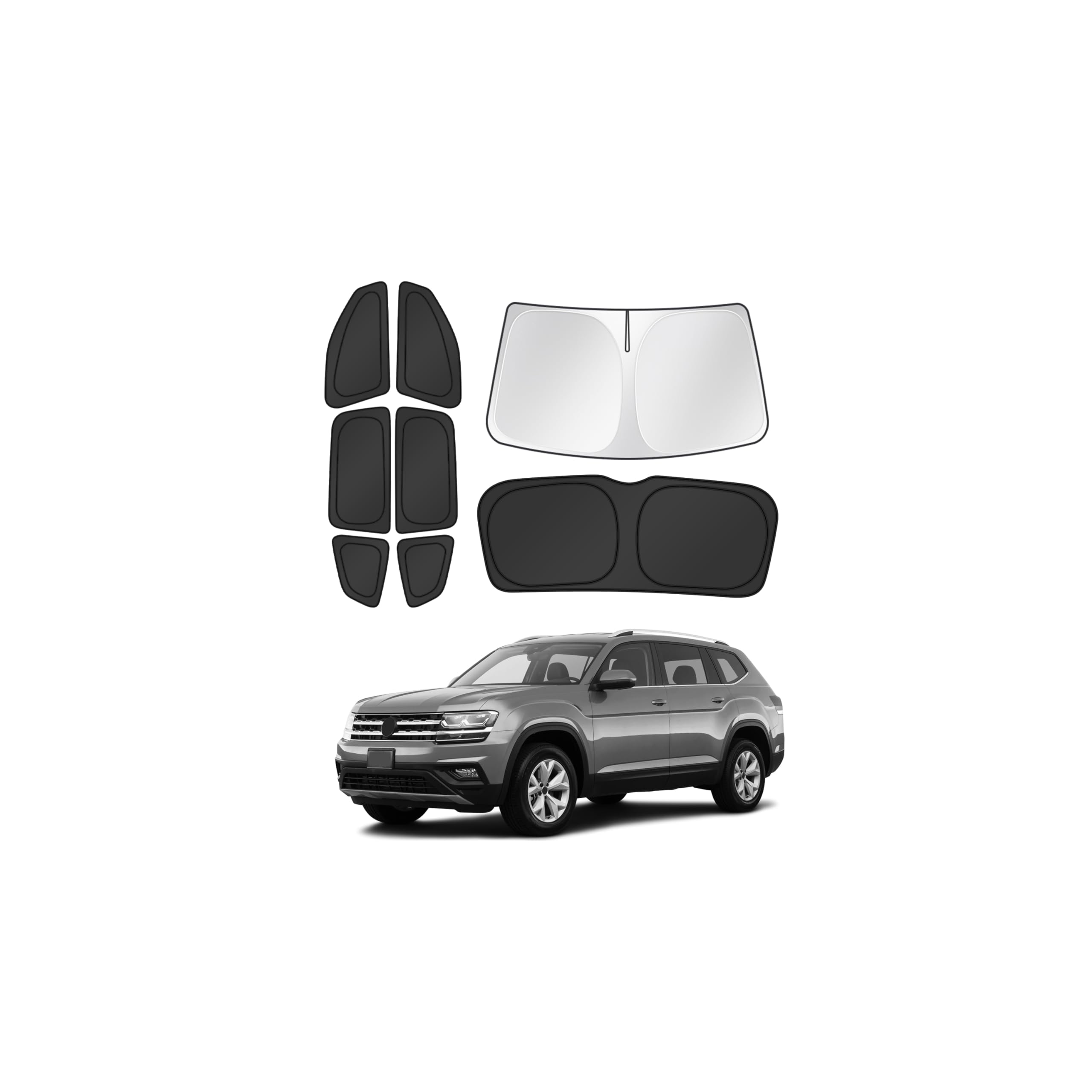 Canvcle Window Shades for 2018-2025 2026 Volkswagen VW Atlas Accessories Windshield Sun Shade Side Rear Window Cover Sunshade Sun Shield Privacy Protection for Camping Keep Vehicle Cool Black 8PCS