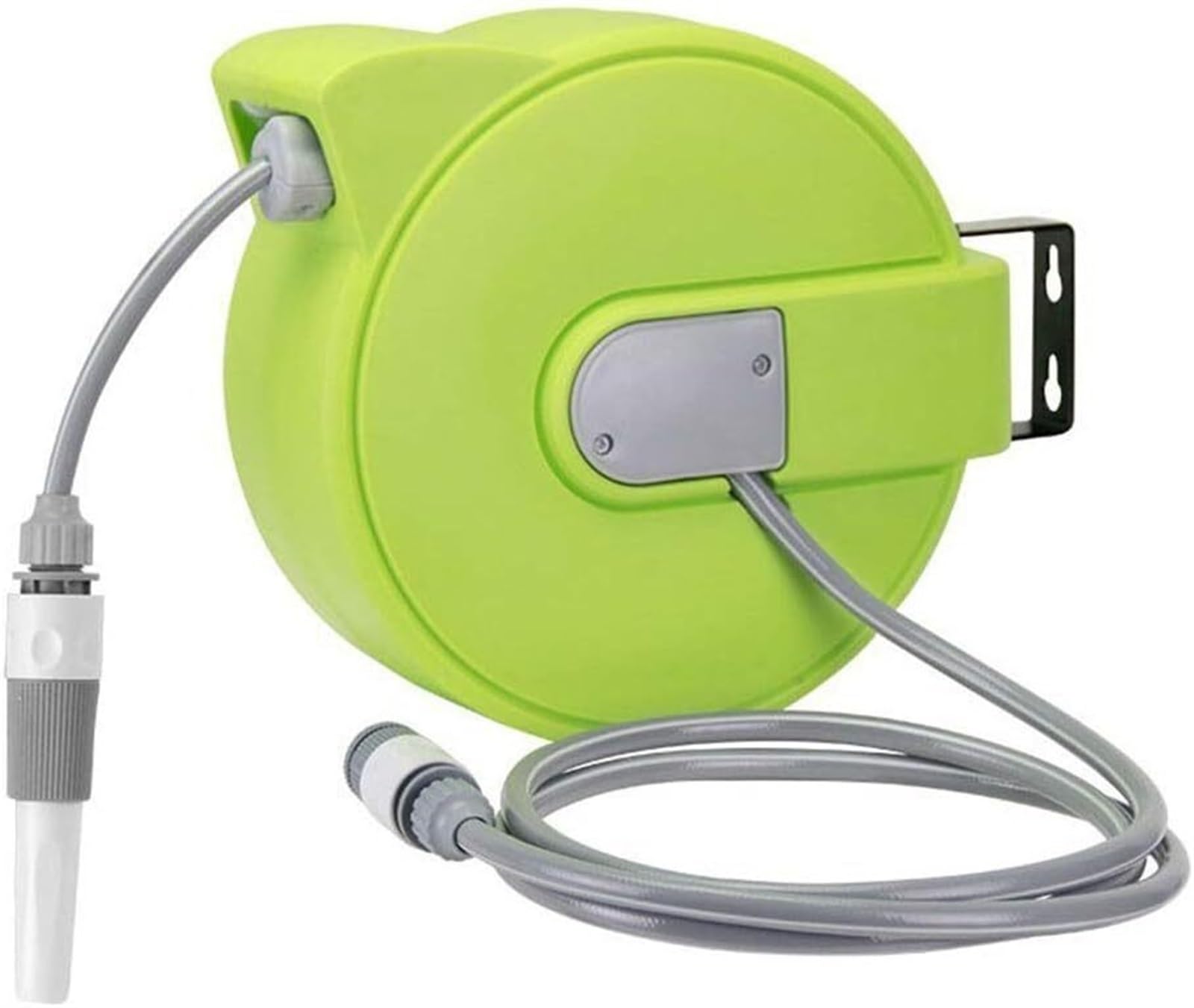 Carrete de manguera de montaje en pared, almacenamiento de agua retráctil de rebobinado automático con pistola de pulverización para lavado de automóviles y jardinería, soporte y estante duraderos