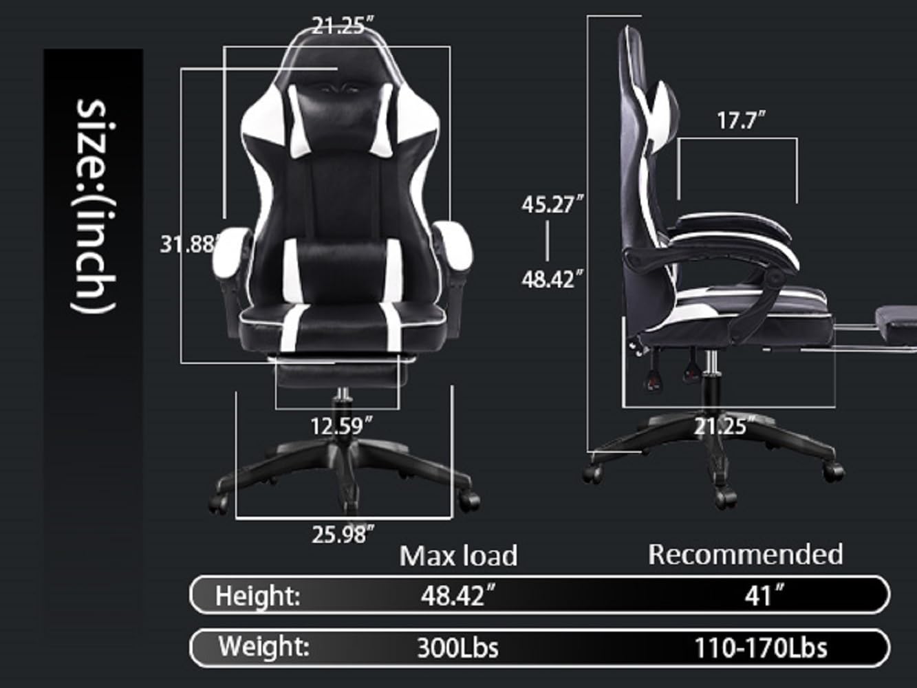 Baisha Electronic Gaming Chair with Footrest, 360°Swivel Adjustable Lumbar Pillow, for Living Room, Office, Bedroom, Study(25.98