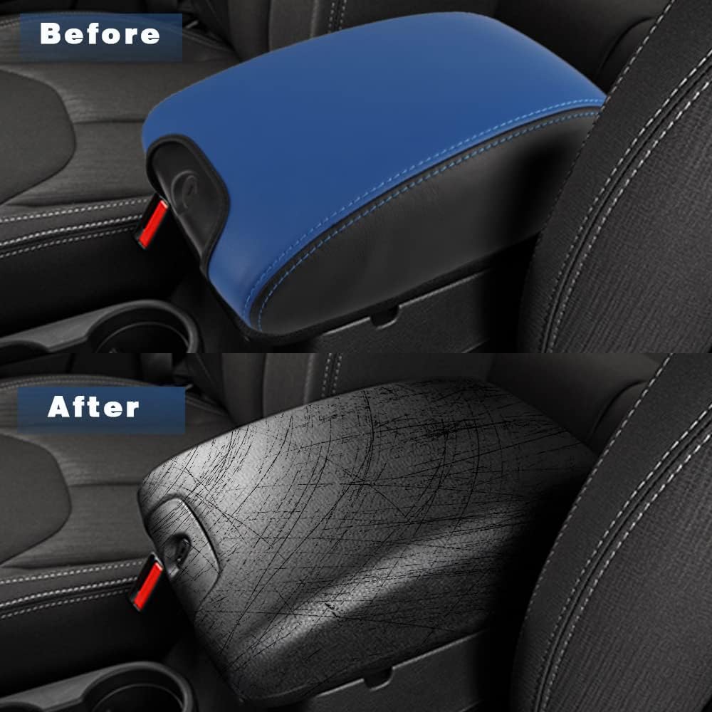 BOYOUS Armrest Cover Waterproof Center Console Pad Covers Scratch Resistance Full Protection Console Leather Arm Rest Protector Only Fit for Jeep Wrangler JK 2011-2017(Blue Stitches)