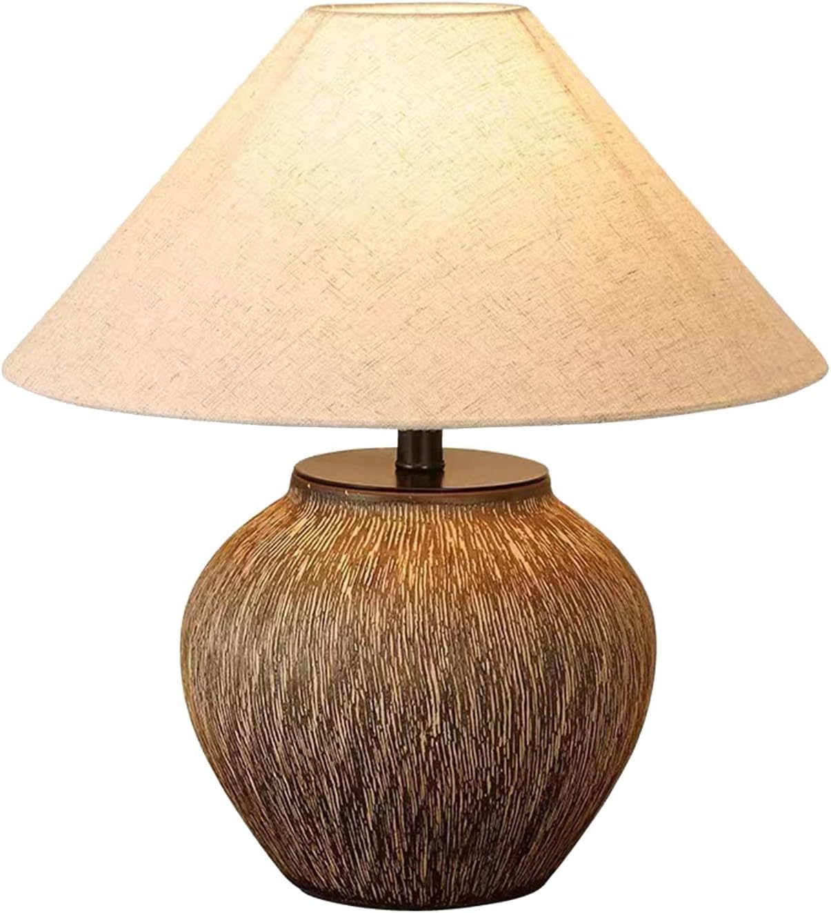SANBDDLYY 19" Gray Ceramic Cylinder Table Lamp - Vintage Distressed Design for Bedroom & Living Room, Farmhouse Style Desk