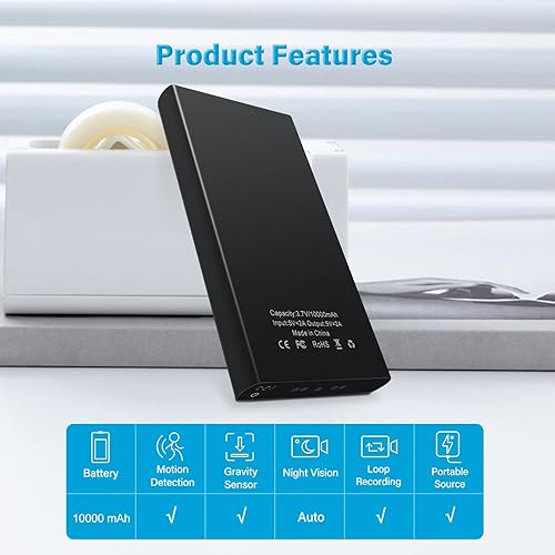 Miniatura 2 de Cámara oculta portátil de gran capacidad de 1080P 10000mAh, 20 horas de grabación continua, mini cámara espía de seguridad con sensor de