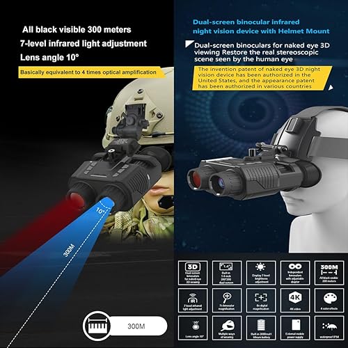 Miniatura 3 de Aetheria NV8000 - Gafas de visión nocturna montadas en la cabeza, prismáticos de visión nocturna infrarroja 3D 4K con tarjeta de memoria de 32 GB,