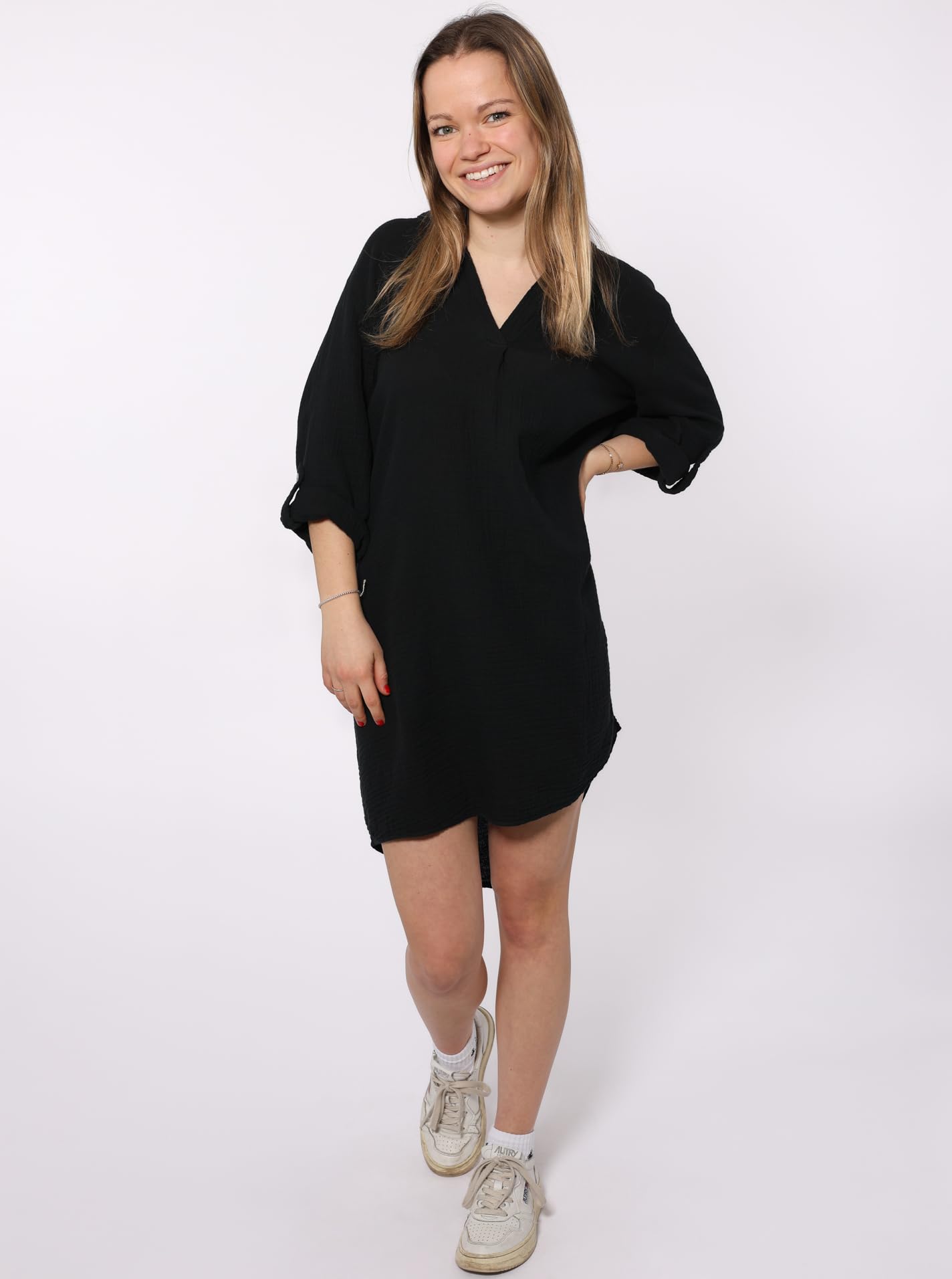 Zwillingsherz Musselin Longbluse aus 100% Baumwolle mit V-Ausschnitt – Hochwertige Tunika für Damen Frauen Mädchen - Sommerbluse Freizeitkleid Strandkleid - Locker luftig perfekt für Frühling Sommer