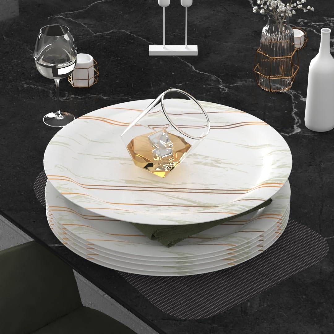 Castleite Piccolo Melamine Dinner Plates Set of 6 - Full Size 11', Break Resistant, Round Designer Plate for Eating or Serving in Home, Kitchen Use or Cafe, Stainless (Rosin Cream)