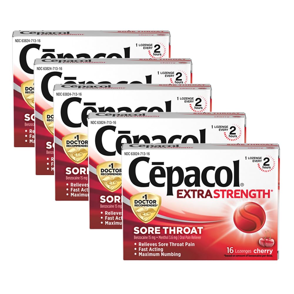 Cepacol Maximum Strength Throat Drop Lozenges, Cherry, 16 Count (Pack of 5)