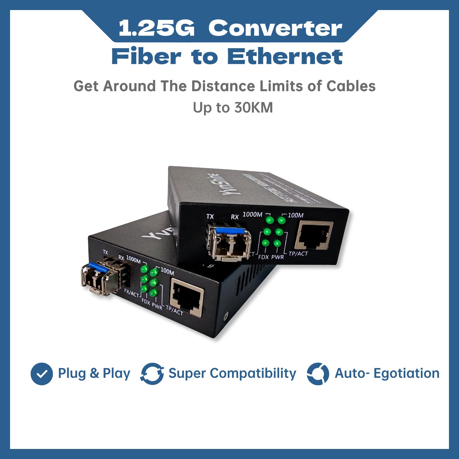 Lot de 2 convertisseurs de média Ethernet à fibre optique - Comprend 2 émetteurs-récepteurs SFP monomode 1,25 G à double fibre - Convertisseur Gigabit SFP vers RJ45 avec module 1000BASE-SX SFP vers LC