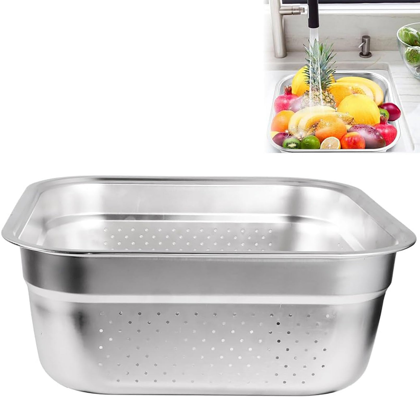 Generisch Sieb Edelstahl Quadratisch Groß, Küchensieb Nudelsieb Seiher mit gleichmäßiger Perforation, Abtropfsieb für Gemüse Obst Reis, Breiter Glatter Rand, Küche