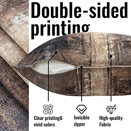 Colorpapa Brown Throw Pillow Covers 18X18 Set Of 4 Tan Pillows Decorative Throw Pillows For Couch Bed Living Room Rust Grey Modern Abstract Art Painting Cushion Pillowcases #TOP2