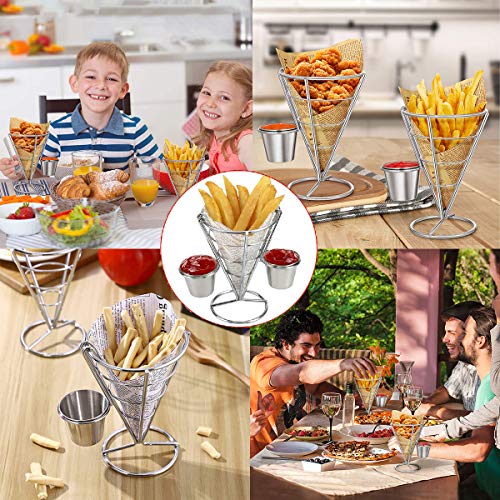Xumier 2-delig Frietenrek Kegel Snack Display Rek Frieten Set + Mini Frieten Mand Metalen Draadmand Voor Gezinnen, Restaurants, Cafés, Bars, Snackbars, Bruiloften, Feestjes - Image 5