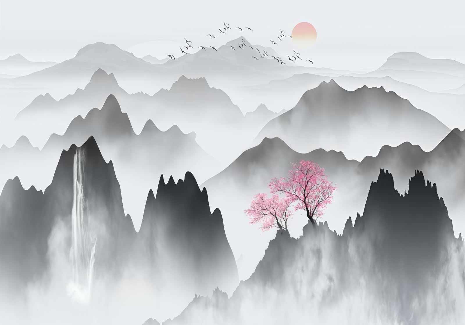 Gdkldfg Black/White And Mountains Zen Landscape Wallpaper,Non-Woven Poster,Wall Mural For Living Room Bedroom Feature Wall Decoration 400X280cm