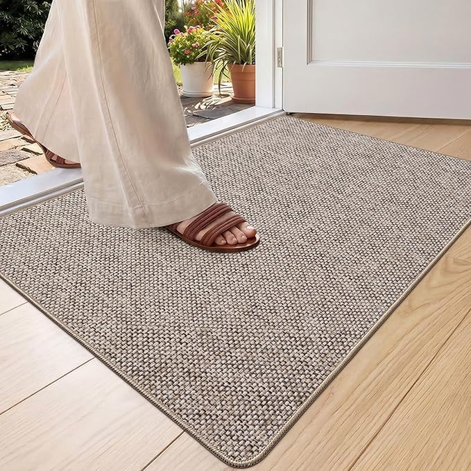 Color&Geometry Ultra-Thin Indoor Door Mat Entrance,17"x30"Light Brown Linen - image 1