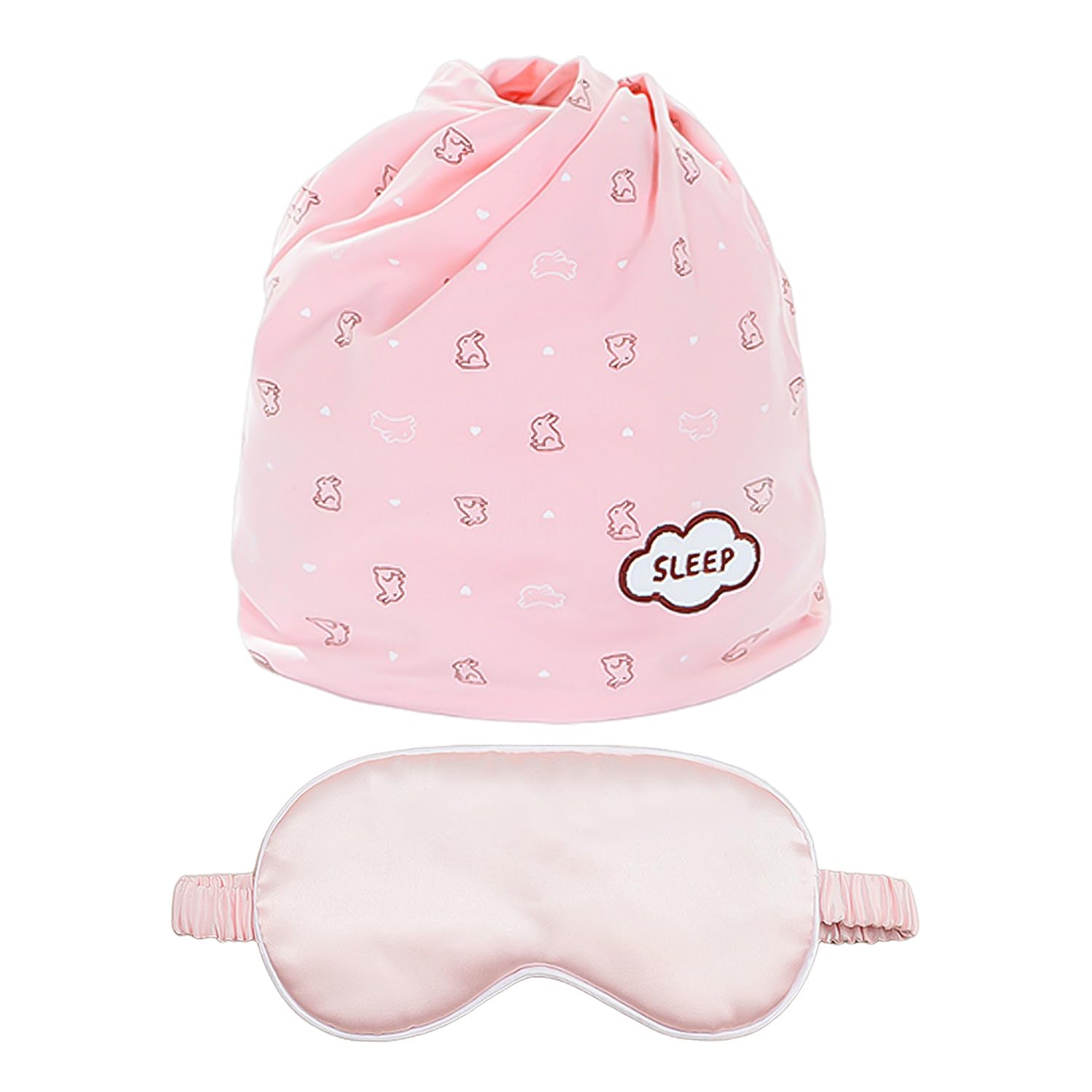 1 Gorro para Dormir, 1 Antifaz Rosa para Los Ojos, Pañuelo Rosa Cálido para La Cabeza, Gorro para El Pelo para Mujer, Gorro Posparto para Prevenir Resfriados