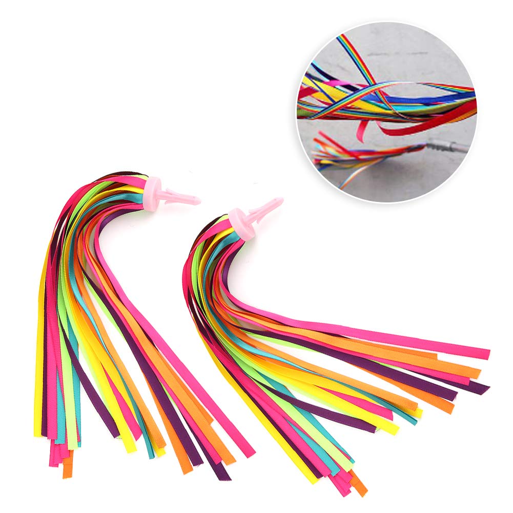 Serpentins Arc-en-Ciel Pour Vélo Enfants - 2 Rubans Colorés à Pompons - Déco Guidon Facile
