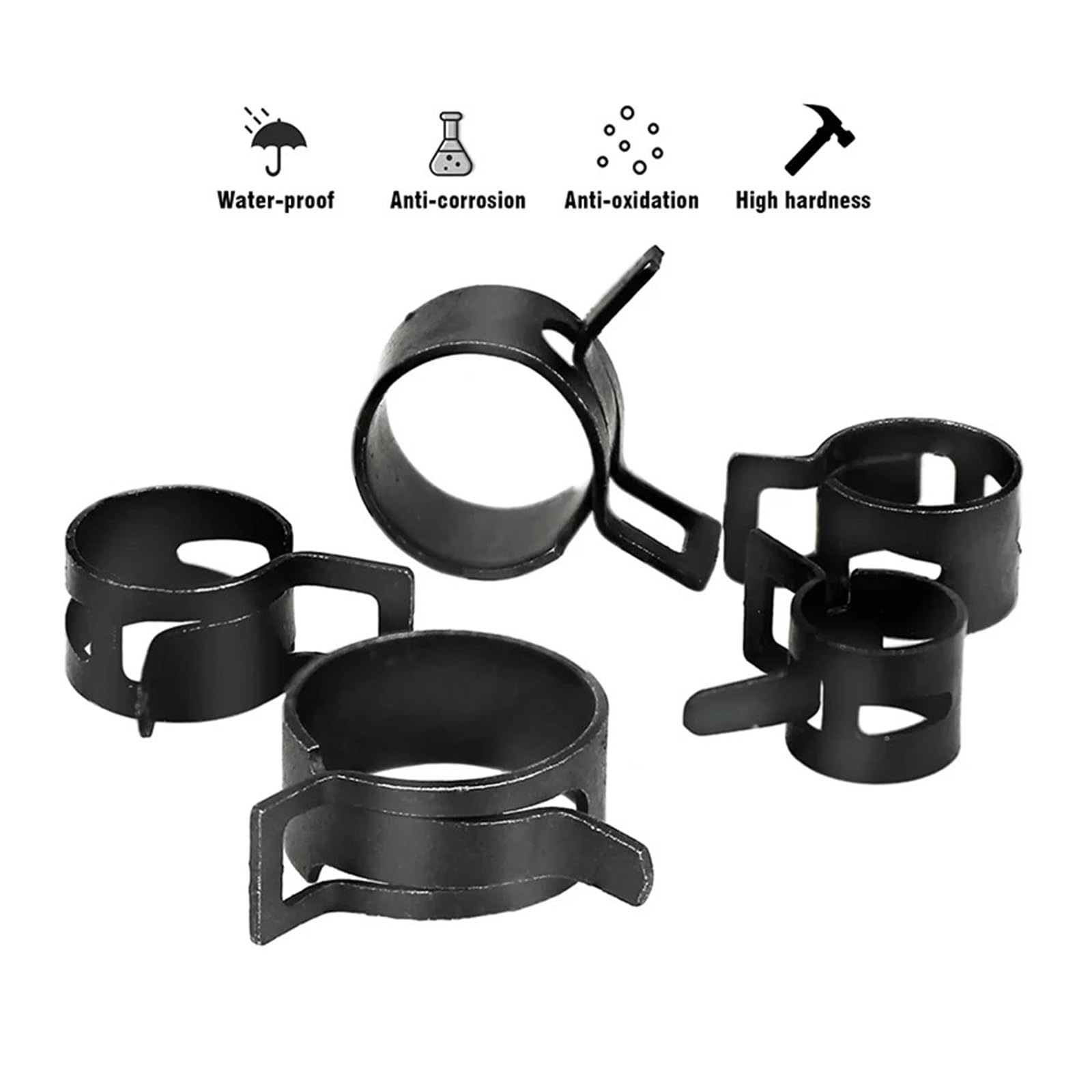100 szt./zestaw 6-17/6-22 mm czarny Q673B sprężyna podciśnieniowa zacisk węża paliwowego, wodnego, rura do opaski zaciskowej, metalowy zestaw elementów złącznych(100pcs 6-22mm)