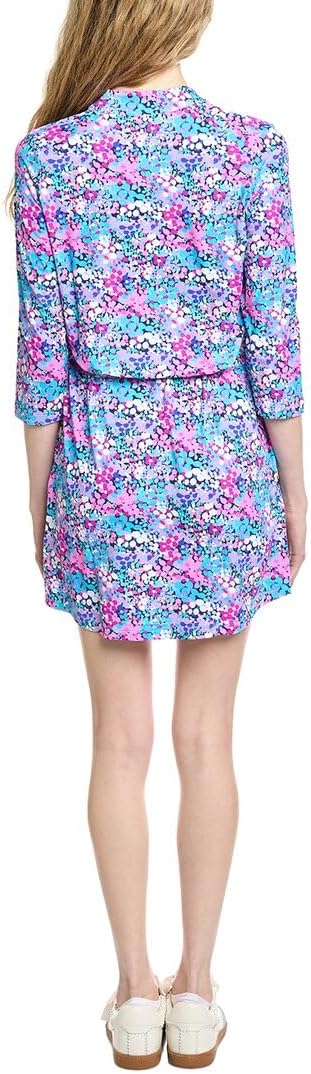 IBKUL UPF 50+ Sun Protection, Icefil Cooling, Moisture-Wicking Allana Print ¾ Sleeve Drawstring Dress
