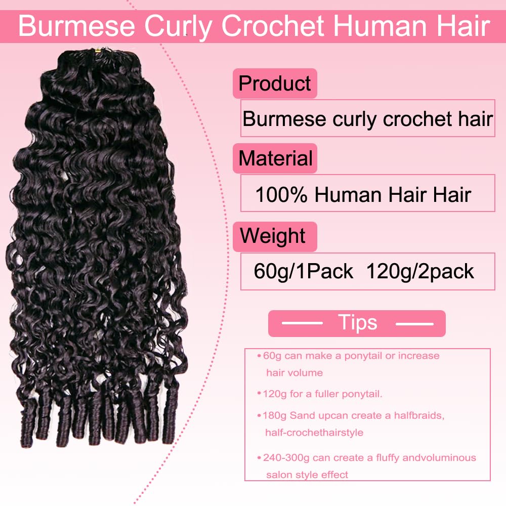 Micro Pre Looped Crochet Human Hair Extensions 14 Inch 120g Burmesisch Curly Human Feather-Line Invisible Crochet Hair Pre Separated Knotless Crochet Human Hair For Braiding Twist