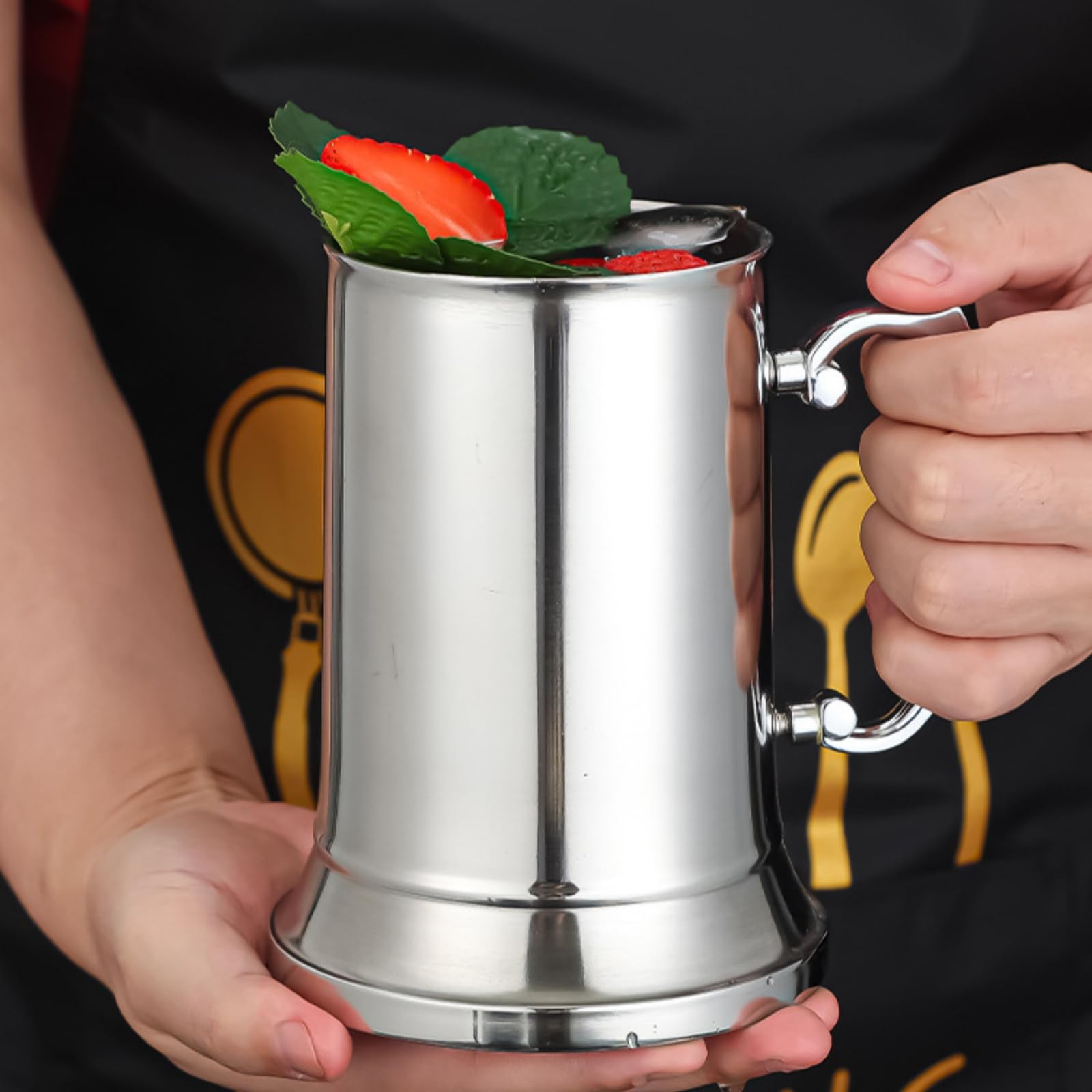 Bierkrug aus 304 Edelstahl, wärmeisoliert, mit großem Griff, für heiße oder kalte Getränke, Sommerparty, Urlaub, Feier, Bierkrug, 4 Stück