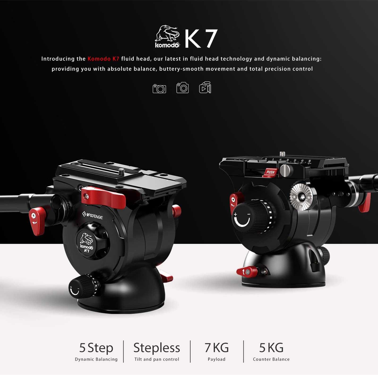 Amazon.com : IFOOTAGE Komodo K7 Fluid Tripod Head, Heavyweight