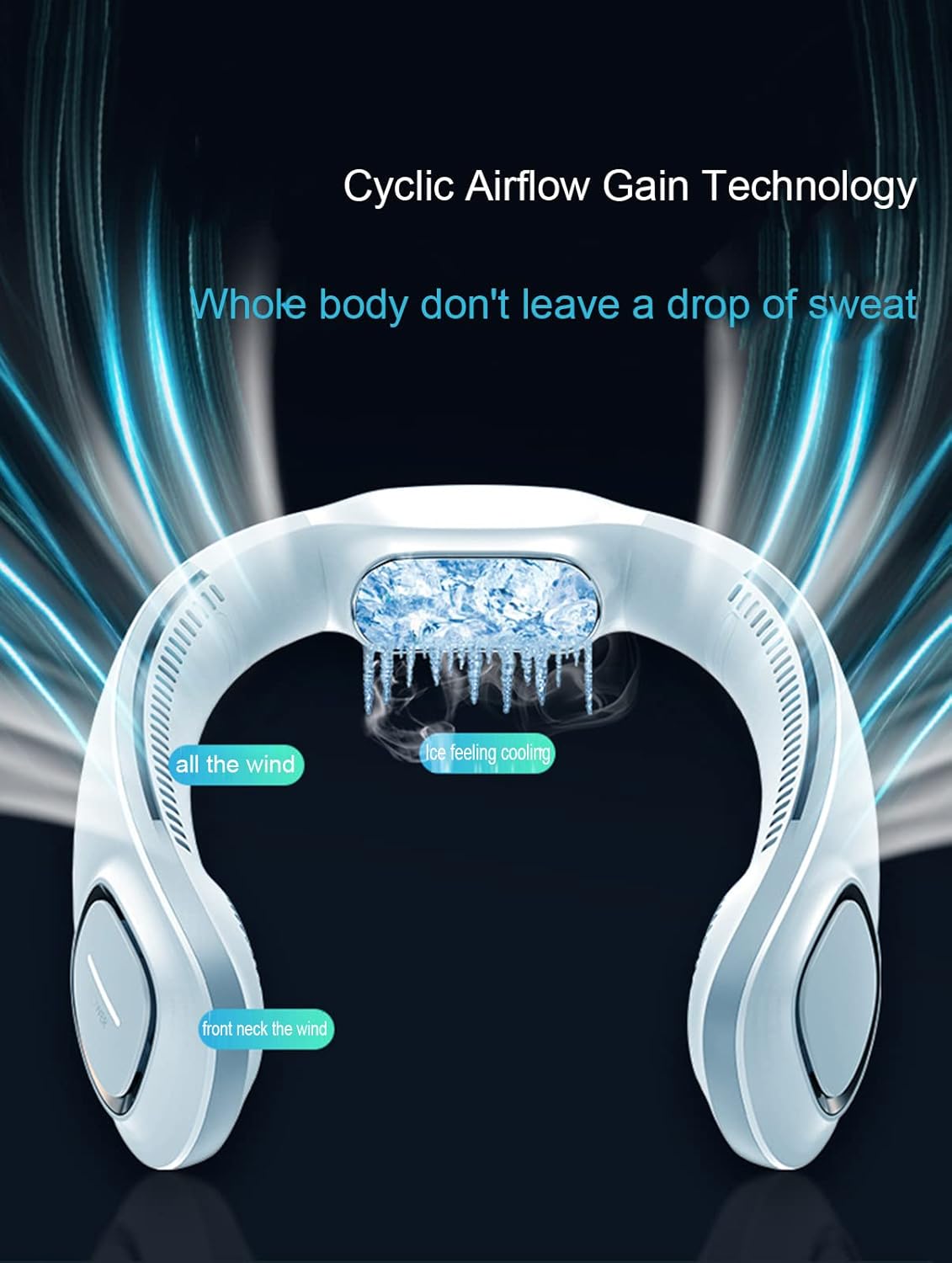 Portable Neck Fan, Bladeless Neck Fan,3000Mah Battery Cooling Personal Fan, USB Rechargeable Neck Fan Cooling Fan for Sports Outdoor Women Men,Blue