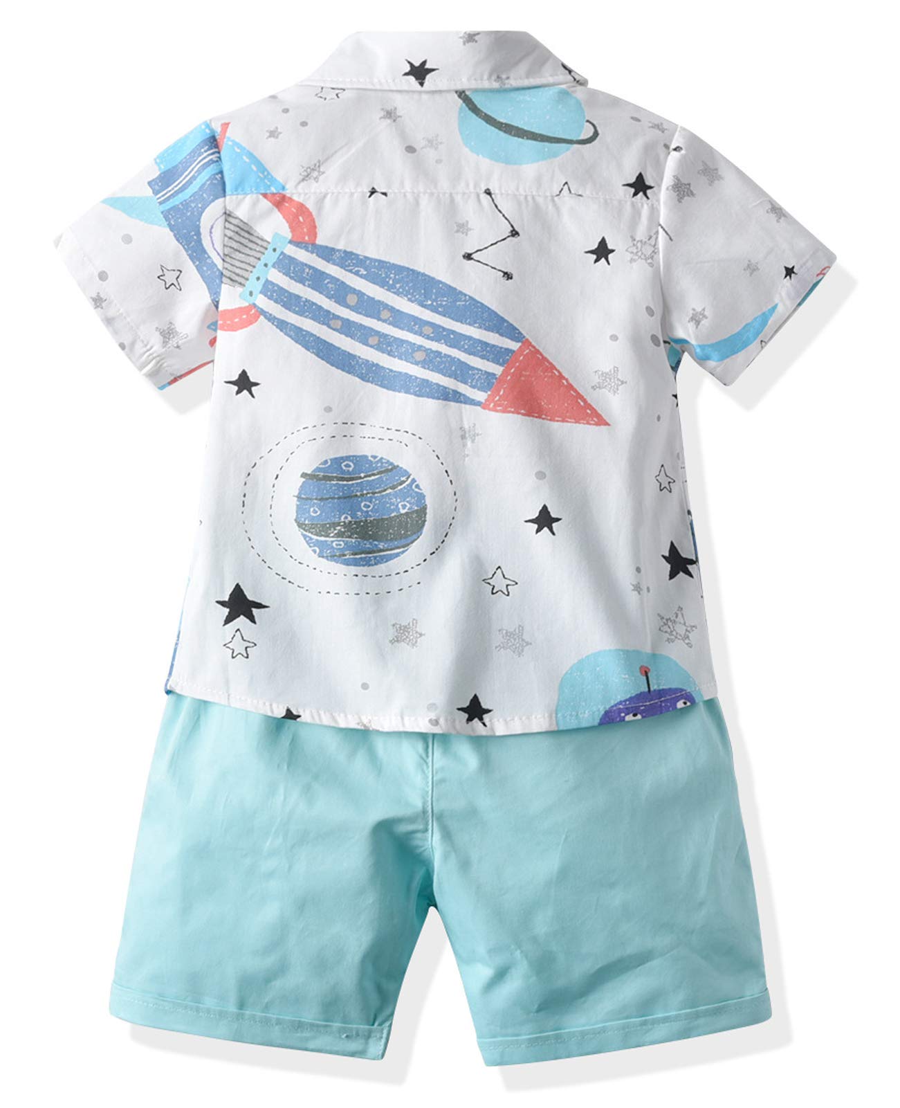 Happy Cherry Newborn Boys Cartoon Pattern Bowtie Button Short Sleeve Top Elastic Shorts Sets Floral 3 2-3T