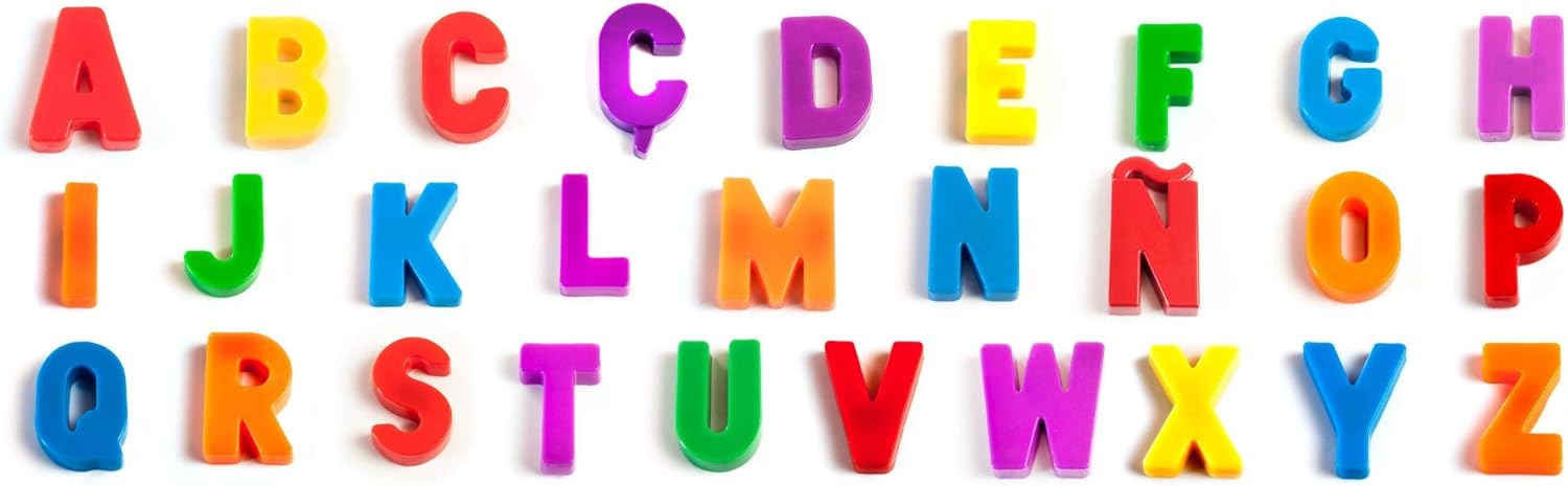 Miniland Educational - Magnetic Capital Letters Alphabet Jar (154 Pieces) Refrigerator Door Magnets, White Board Magnets, Learn to Spell for Kids