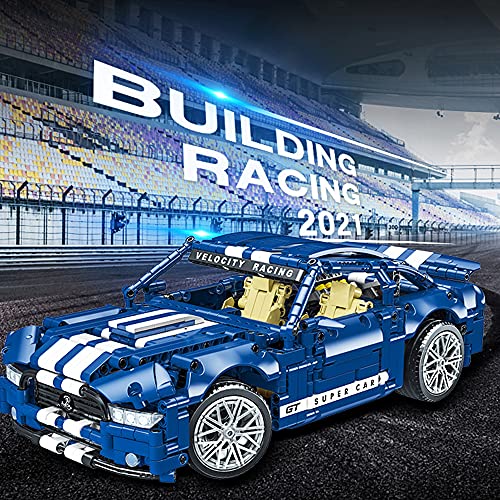 MORK 023021-1 Blau weißer GT Baustein Sportwagen, 1428 teiliger Technologie Serie 1:14 Modellbausatz, kompatibel mit… – Bild 3