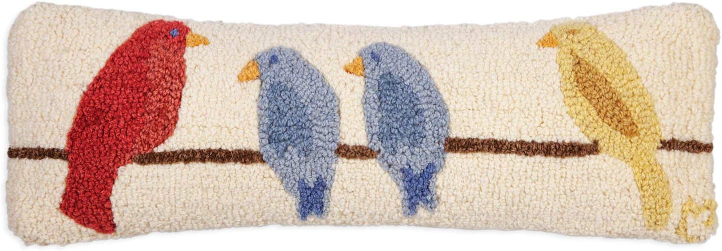 Chandler 4 Corners Artist-Designed Birds on a Wire Hand-Hooked Wool Decorative Throw Pillow (8 in x 24 in) Wildlife Pillow for Couches & Beds - Low Maintenance Nature, Wilderness Bird Pillow