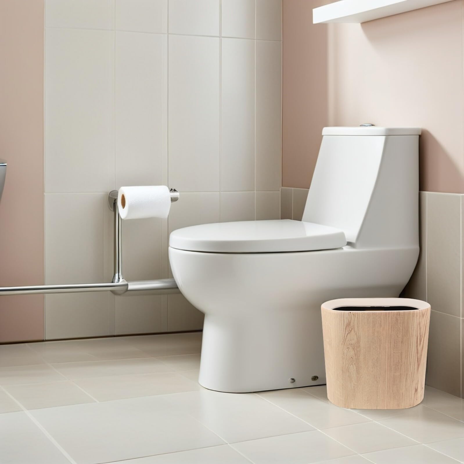 Pattumiera con Coperchio Sigillato Cestino per Carta Effetto Legno Adatto Spazi Stretti Camera da Letto Ufficio e Bagni Colore Beige