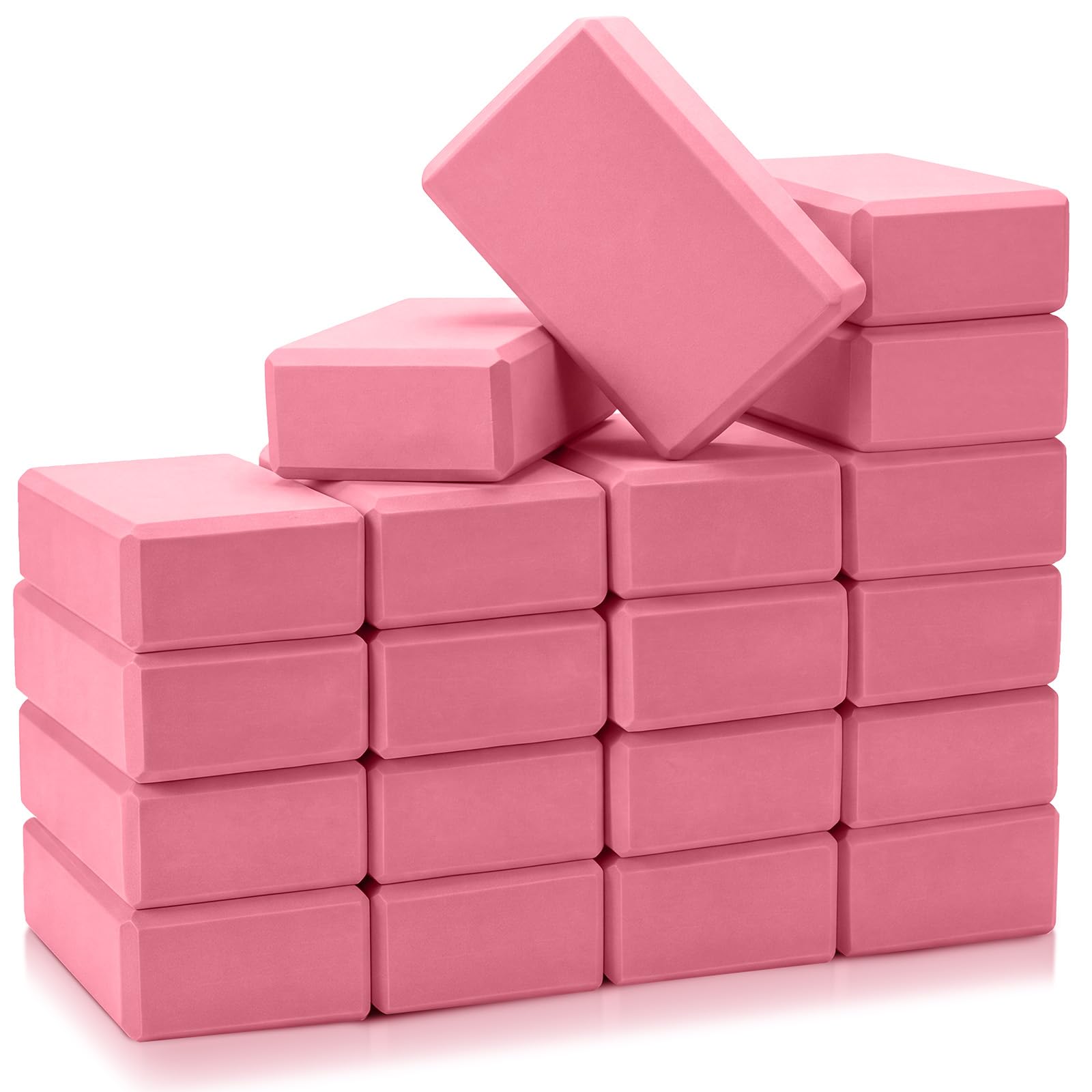 Honoson 20 Pcs Yoga Blocks Bulk 9''x6''x3'' High Density EVA Foam Blocks for Exercise Pilates Meditation, Lightweight Non-slip Surface, Improve Strength Balance Flexibility(Pink)