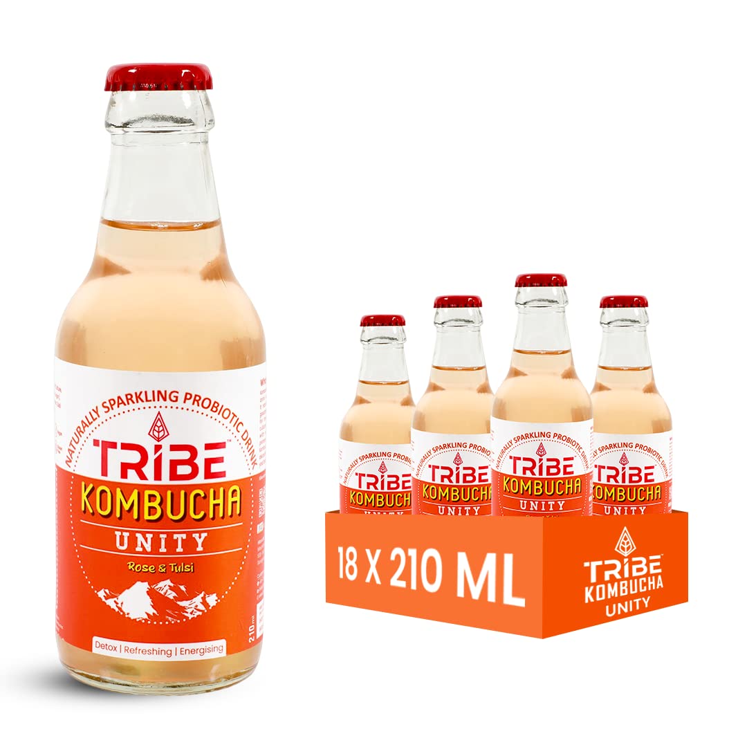 Tribe Kombucha Naturally Sparkling Probiotic Herbal Tea | Rose & Tulsi | Gut Friendly | Gluten free | Antioxidant and Hydration | Unity | Pack of 18 |210 ML (B0CZ4BGSW2) Amazon Price History, Amazon Price Tracker