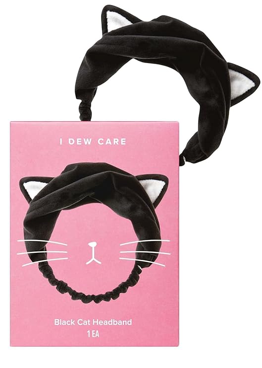 I DEW CARE Face Wash Headband - Black Cat | Adorable Design, Perfect for Washing & Cleansing, Makeup and Spa, Bath, Skincare, Quick Dry, Soft & Fuzzy, Non Slip, Reusable, Teen Girls Stuff