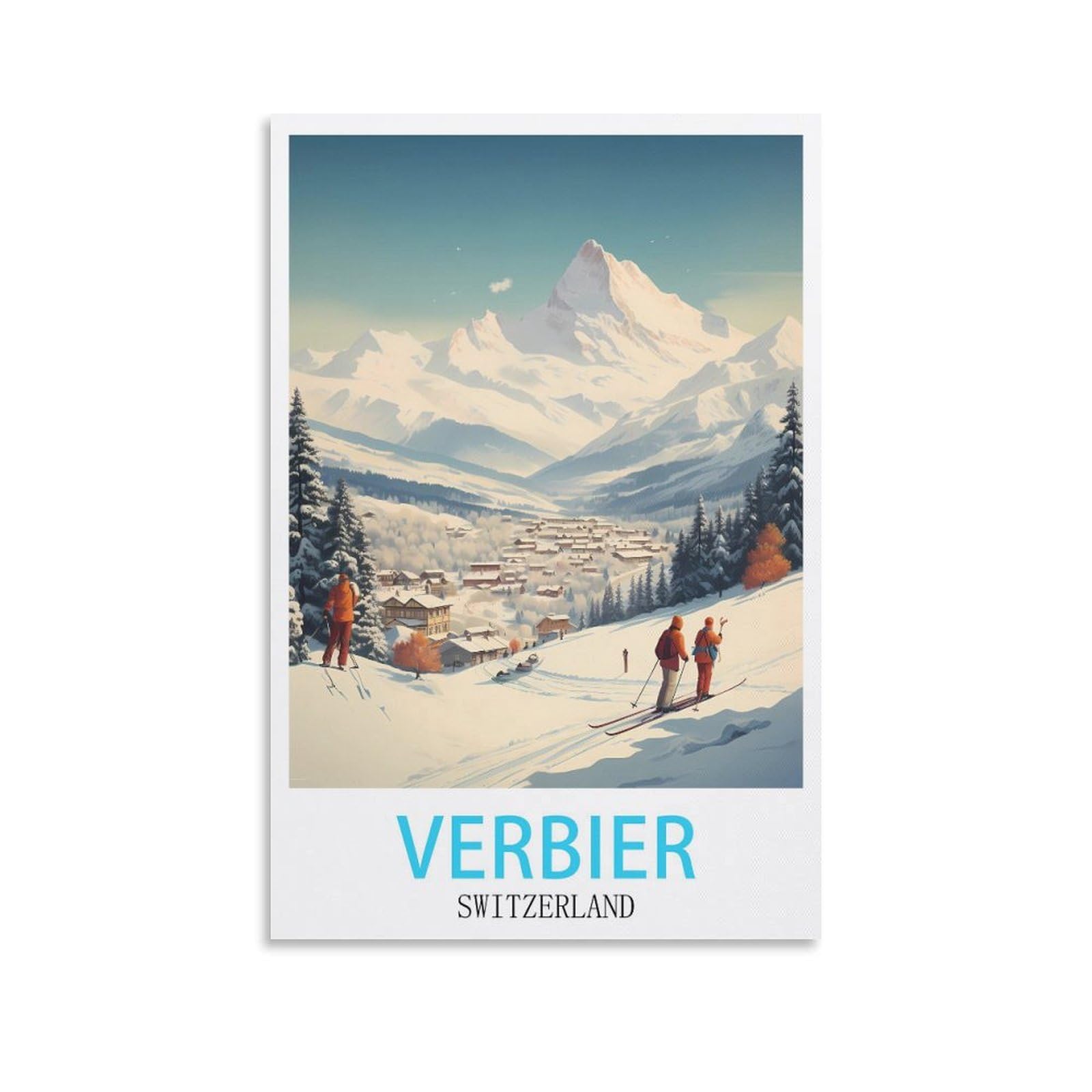 HXHNFERR Verbier Switzerland Vintage Travel Poster 08x12inch(20x30cm) Canvas Wall Posters And Art Pictures Prints Paintings Bedroom Decor