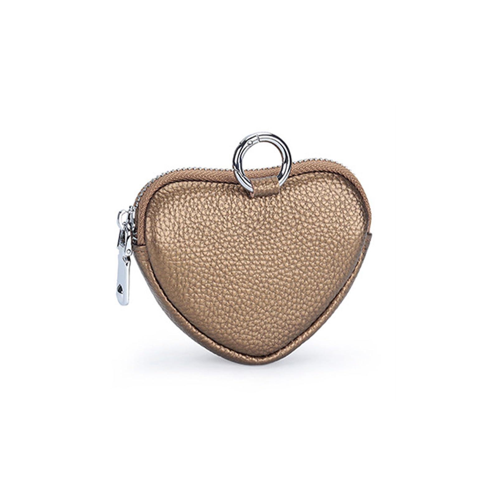 Yzikema Leather Zipper Heart Shaped Wallet With Keychain, Wrist Bag, Coin Organizer, Change Holder, Card Case, Mini Storage Bag for Women (Red/Gold)