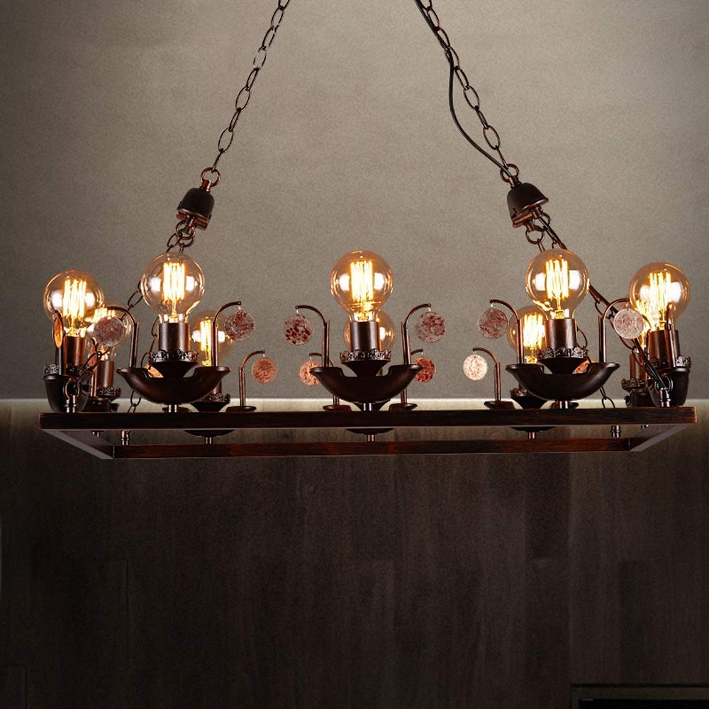 LaseVe Chandelier Retro Industrial Style Chandelier Iron Rectangle Pendant Lamp Livingroom Dining Room Creative Lights Interior Decoration LED