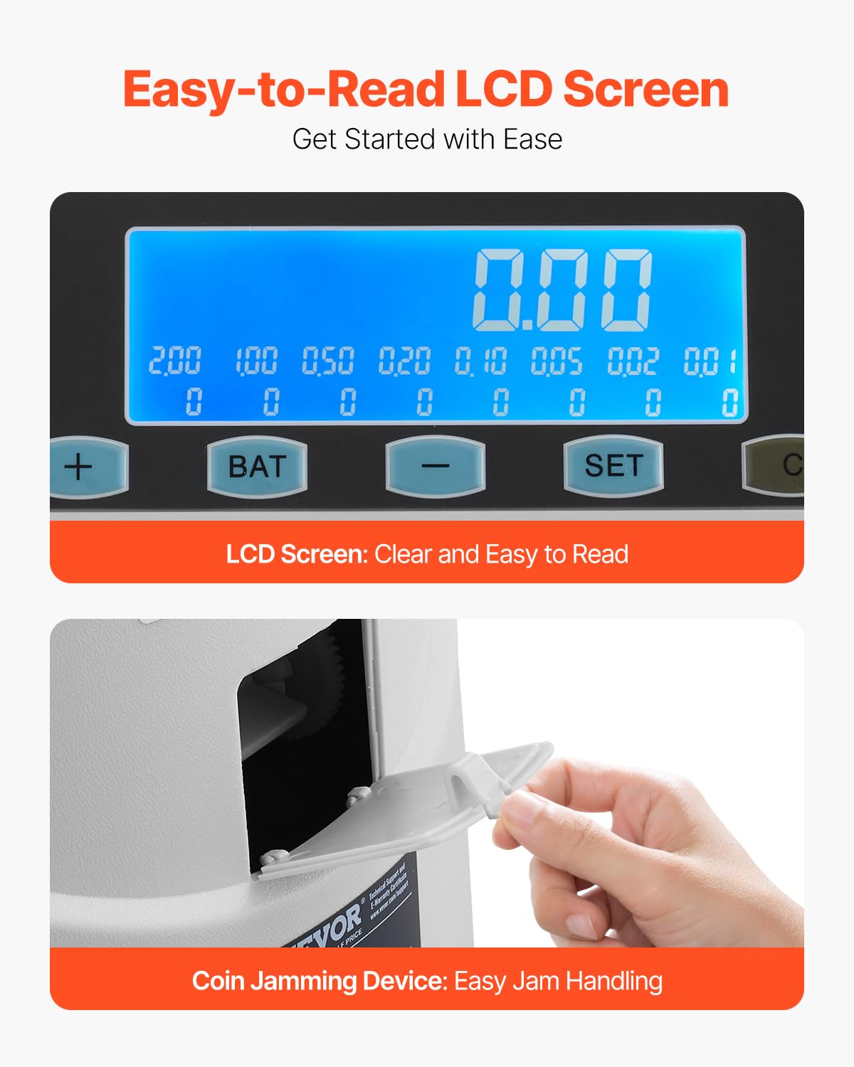 VEVOR Compteuse de Pièces Euros 8 Types 850PCs Écran LCD
