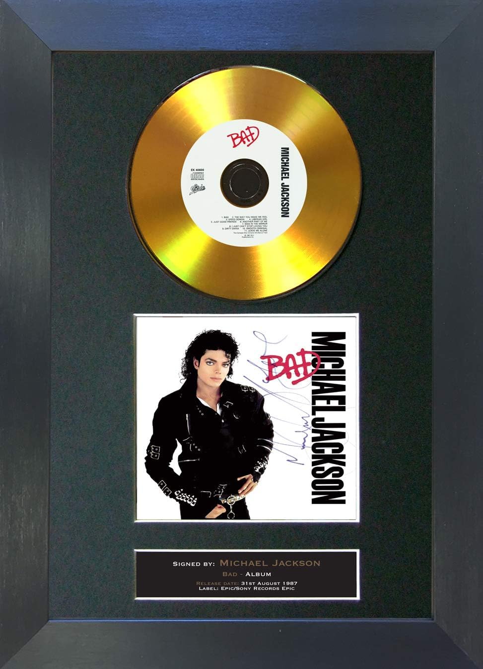 Michael Jackson Autograph Reproduction Display A4 Mounted Print Black Frame Memorabilia Disc Decorative Wall Art Collectible #104