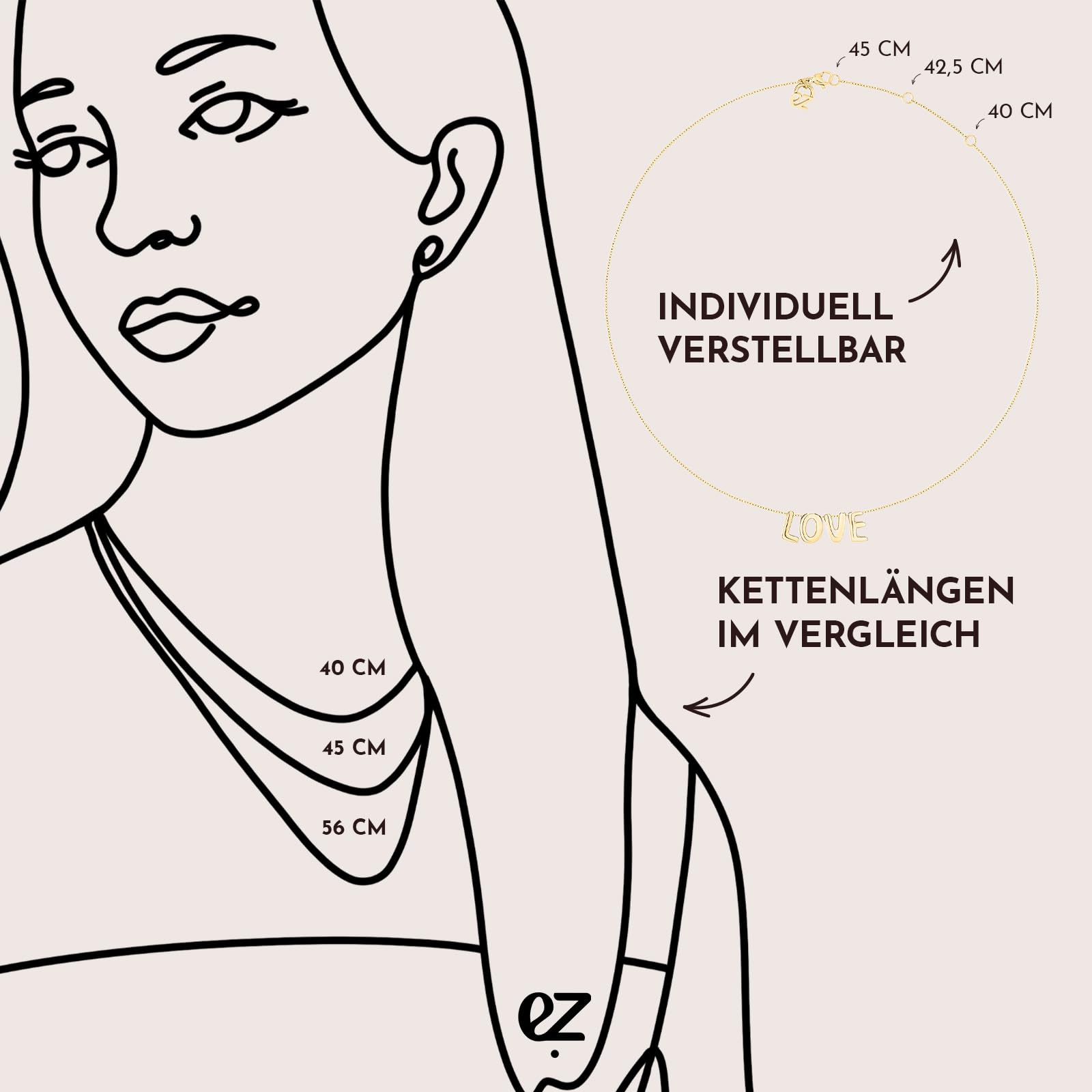 Echtzeit Halskette Love Letters - glänzender Edelstahl - wasserfester & hautfreundlicher Schmuck - verstellbare Kette mit Buchstaben - Geschenk für Damen